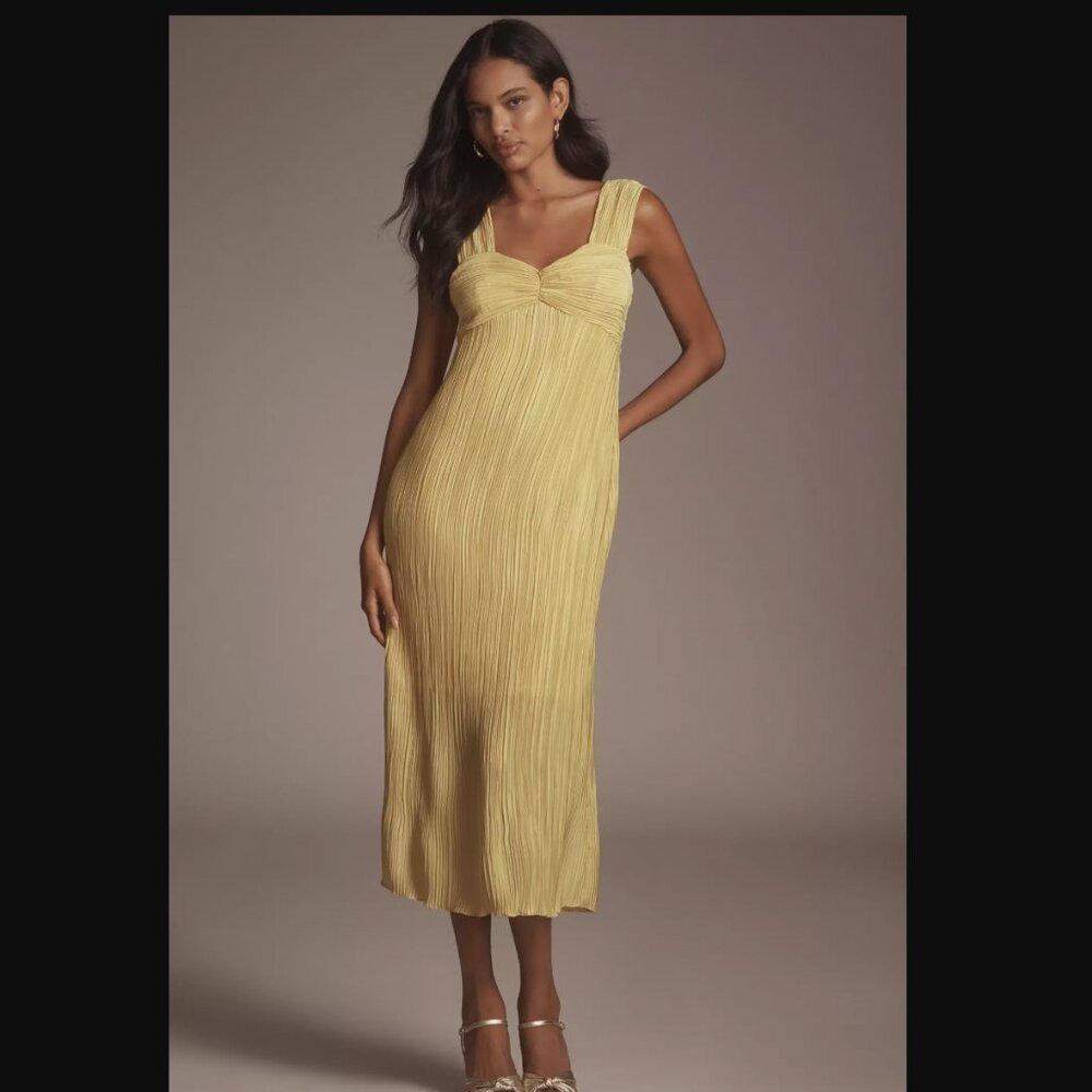 Anthropologie Pleated Satin Midi Dress - NWT | sz XS
